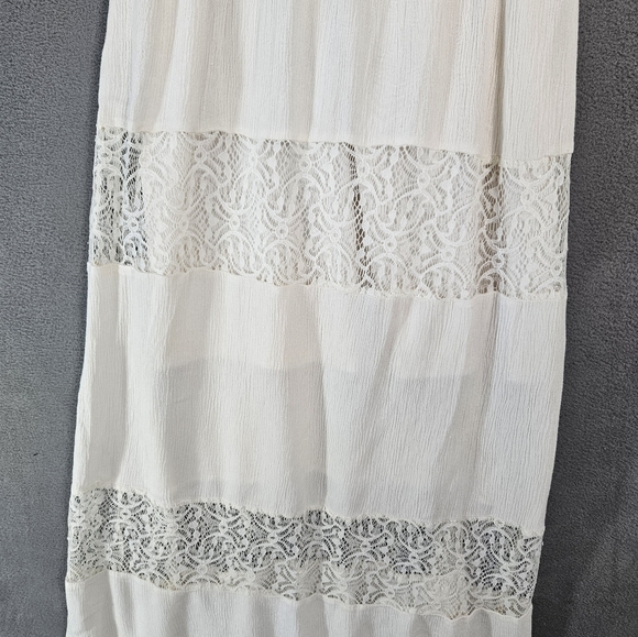 Flying Tomato Women Small Cream Maxi Dress Boho Lace Vneck Sleeveless Embroidery - Picture 3 of 9